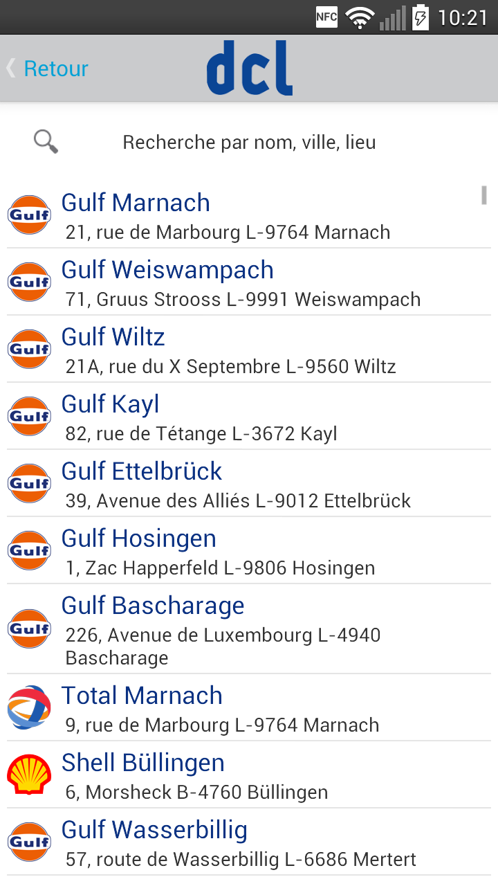 DCL tank app gas station list