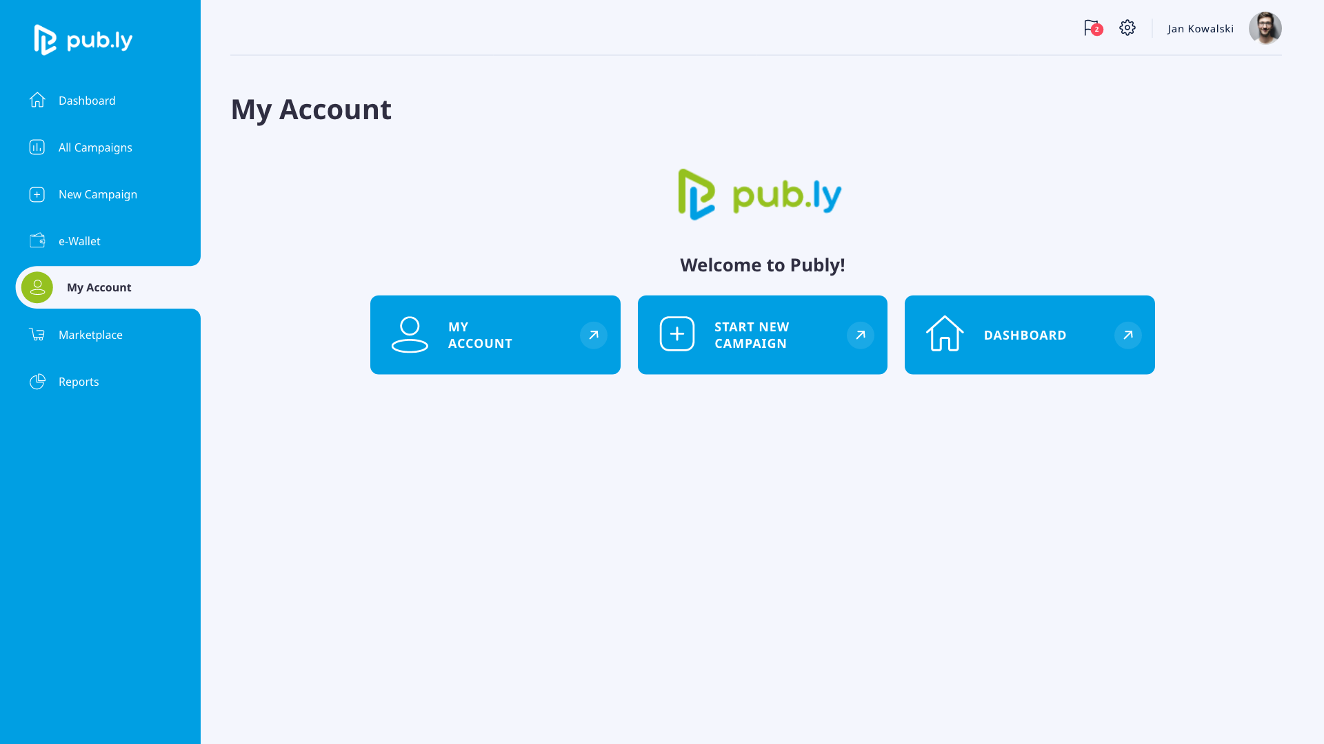 welcome page publy