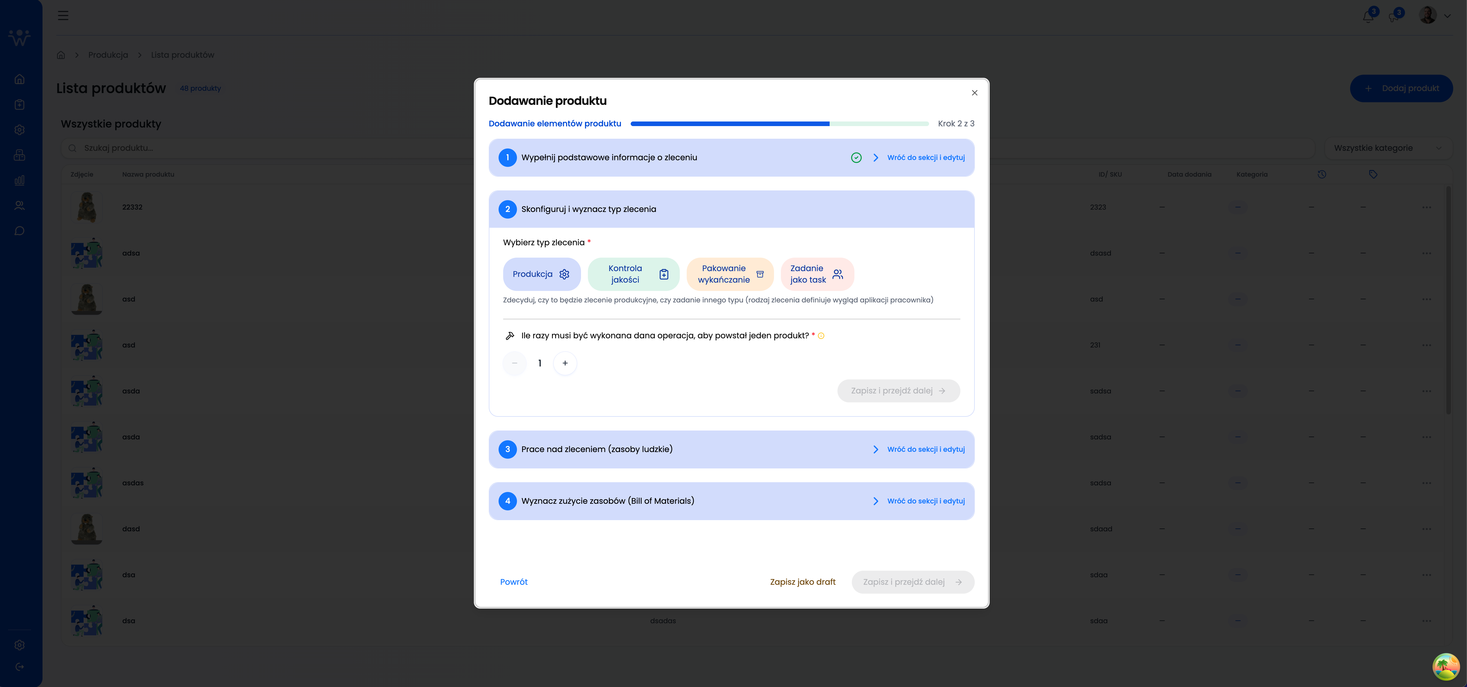 Adding a Product – Operation Configuration